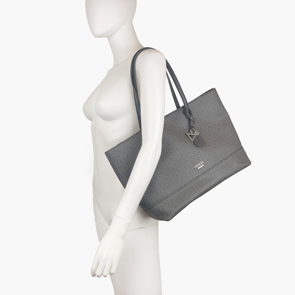 GUESS Clarke Signature Logo Faux Leather Tote Shopper Bag (Charcoal) - Picture 3 of 11